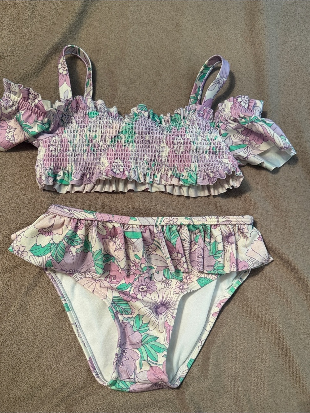 Janie & Jack Floral Ruffle Two-Piece Swimsuit - Lavender & Mint